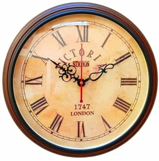 Handmade Antique Wooden Wall Clock Home & Office Decoration Gift Item (Brown 10 Inch)