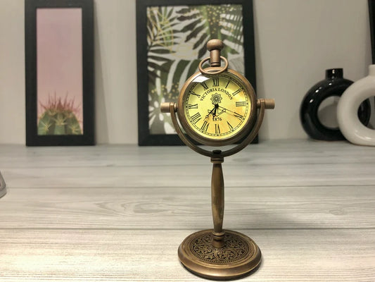 Elegant Pillar Brass Table Clock 7 inches for Office and Home Decor Perfect Working Clock